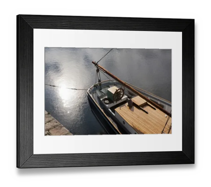 Framed Print : Pale autumn sunlight on the surface of water beside at tallship in the harbour at Charlestown Framed Print : Pale autumn sunlight on the surface of water beside at tallship in the harbour at Charlestown