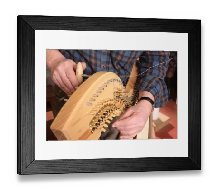 Framed Print : Harps. Harp maker Allan Shiers at The Harp Centre of Wales, at Llandysul Wales Framed Print : Harps. Harp maker Allan Shiers at The Harp Centre of Wales, at Llandysul Wales
