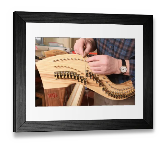 Framed Print : Harps. Harp maker Allan Shiers at The Harp Centre of Wales, at Llandysul Wales Framed Print : Harps. Harp maker Allan Shiers at The Harp Centre of Wales, at Llandysul Wales
