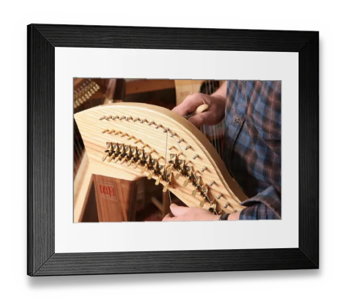 Framed Print : Harps. Harp maker Allan Shiers at The Harp Centre of Wales, at Llandysul Wales Framed Print : Harps. Harp maker Allan Shiers at The Harp Centre of Wales, at Llandysul Wales