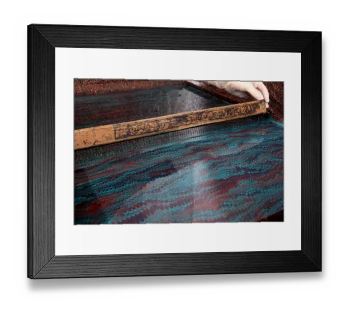 Framed Print : Marbling. Jemma Lewis marbling on paper for the book trade Framed Print : Marbling. Jemma Lewis marbling on paper for the book trade