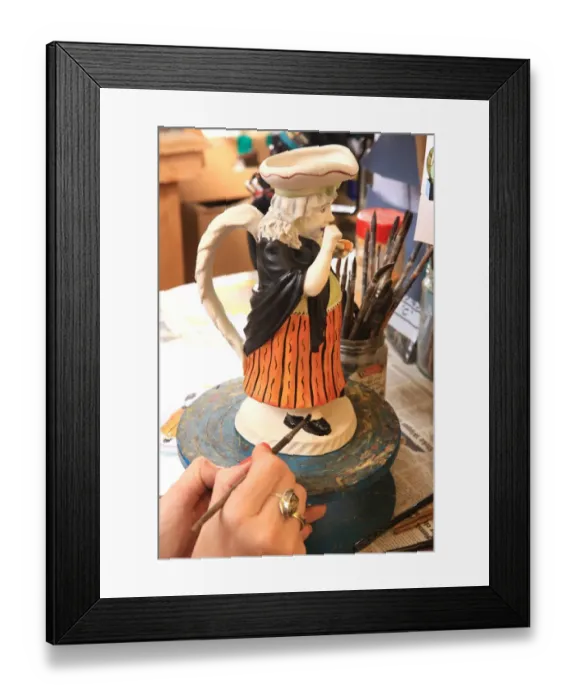 Framed Print : Toby Jugs. Painting Toby Jugs at Peggy Davies Ceramics in Stoke on Trent