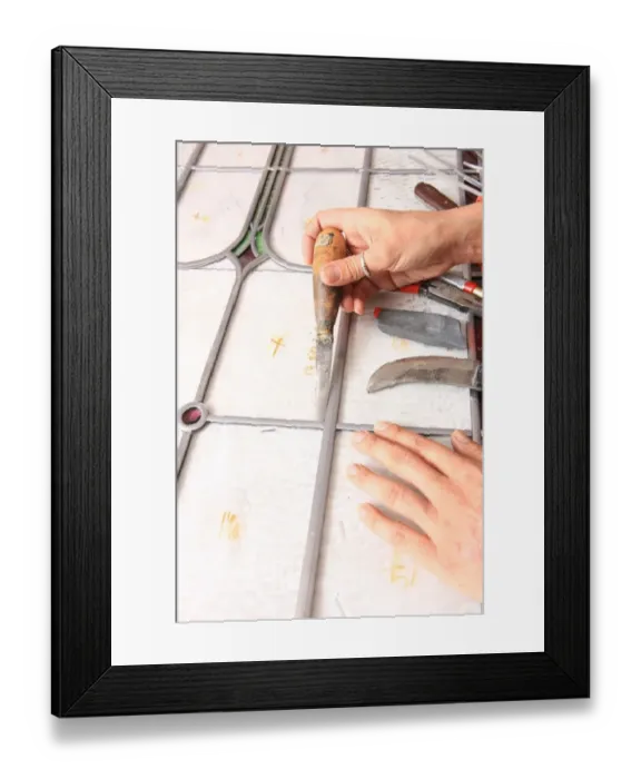 Framed Print : Glass. Tools used by Sophie Lister Husaain Stained Glass Artist Framed Print : Glass. Tools used by Sophie Lister Husaain Stained Glass Artist