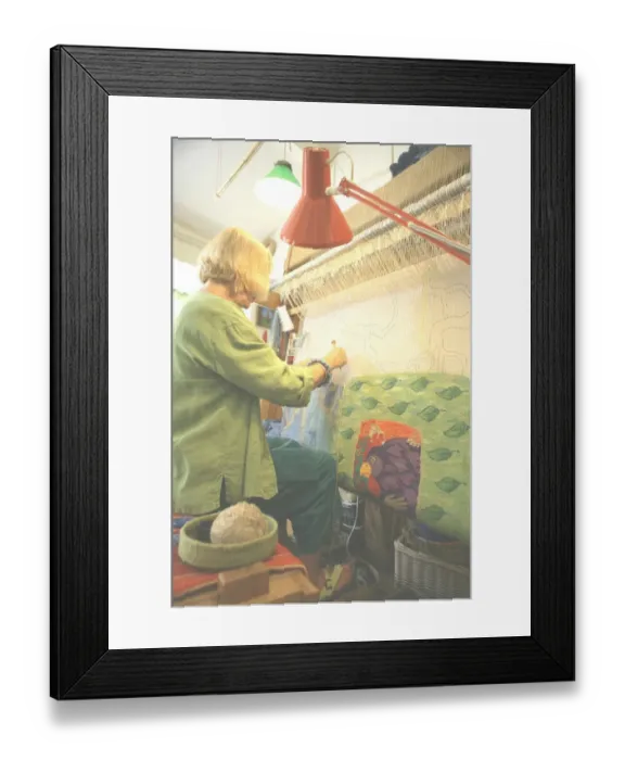 Framed Print : Tapestry. Kirsten Glasbrook working on a Tapestry