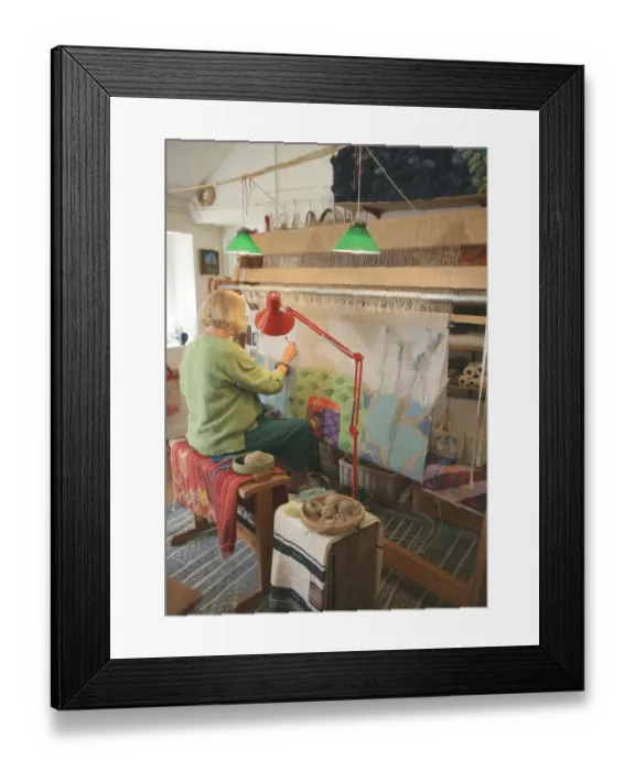 Framed Print : Tapestry. Kirsten Glasbrook working on a Tapestry
