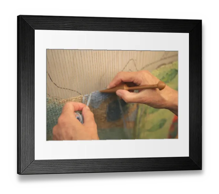 Framed Print : Tapestry. Kirsten Glasbrook working on a Tapestry