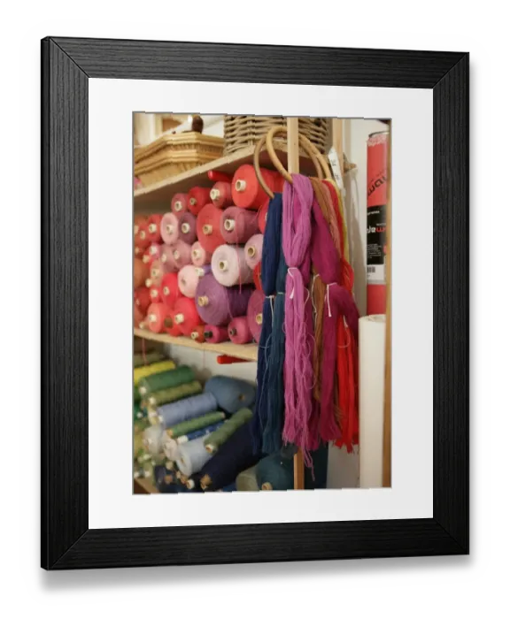 Framed Print : Tapestry. Kirsten Glasbrook working in her studio making very fine tapestries