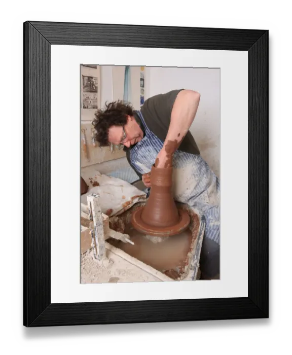 Framed Print : Potter Kevin Millward working on his wheel near Stoke on Trent Framed Print : Potter Kevin Millward working on his wheel near Stoke on Trent