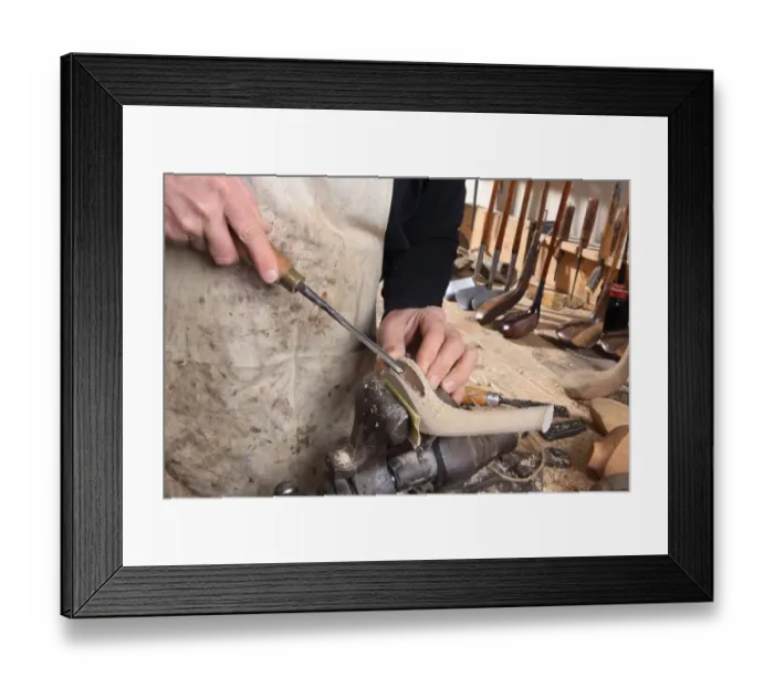 Framed Print : Golf Club. Sean Davies making traditional wooden golf clubs in his workshop Framed Print : Golf Club. Sean Davies making traditional wooden golf clubs in his workshop