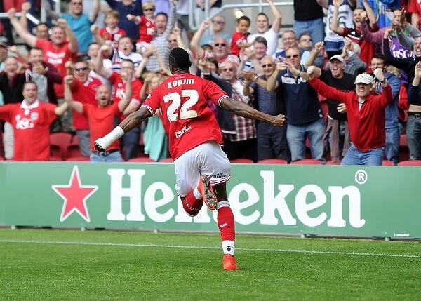 Thrilling Moment: Jonathan Kodjia's Euphoric Goal Celebration for Bristol City against Brentford, Sky Bet Championship