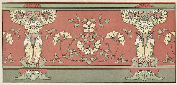 Art nouveau design with birds and flowers