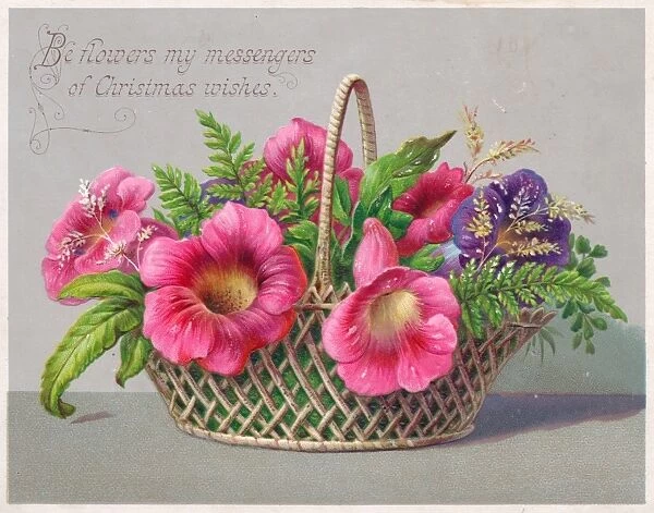 Basket of flowers on a Christmas card