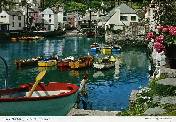 Inner Harbour, Polperro, Cornwall. Date: circa 1960s