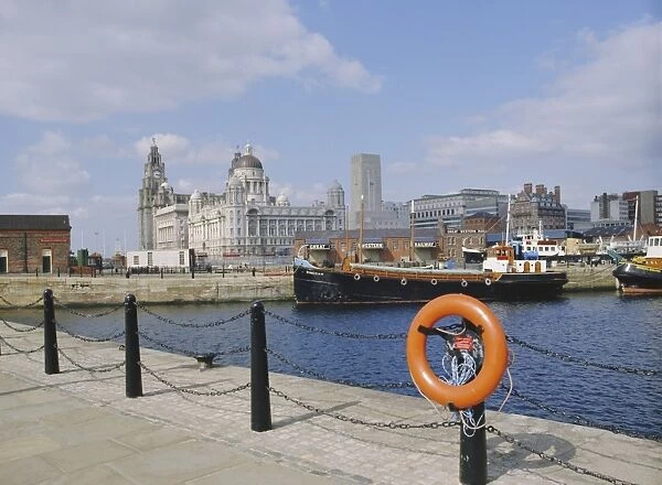Liver Buildings and Docks, Liverpool, Merseyside, England, UK, Europe