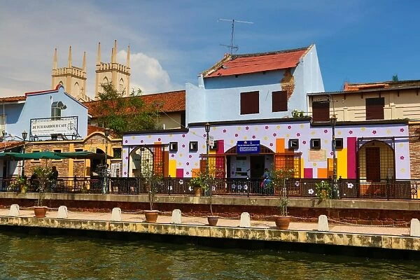 Colourful local houses on the Sungai Melaka river in Malacca, Malaysia