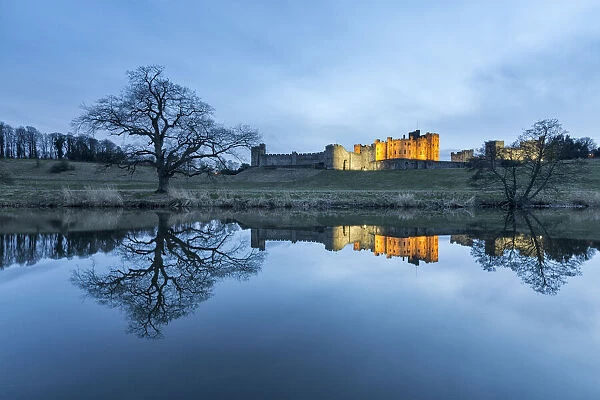 Alnwick Castle and the River Aln, Northumberland, England
