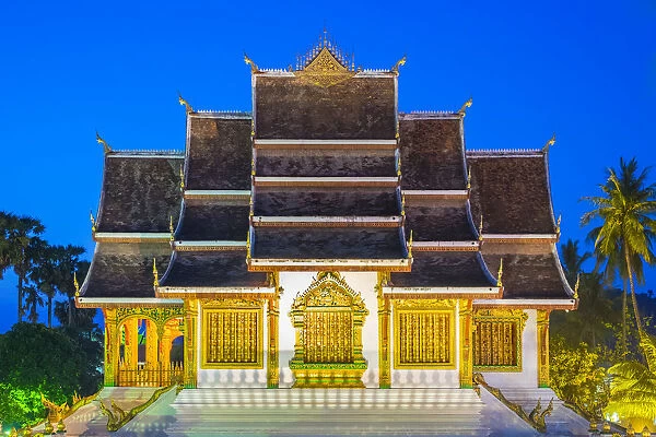 Haw Pha Bang temple on the grounds of the Royal Palace Museum in Luang Prabang at night