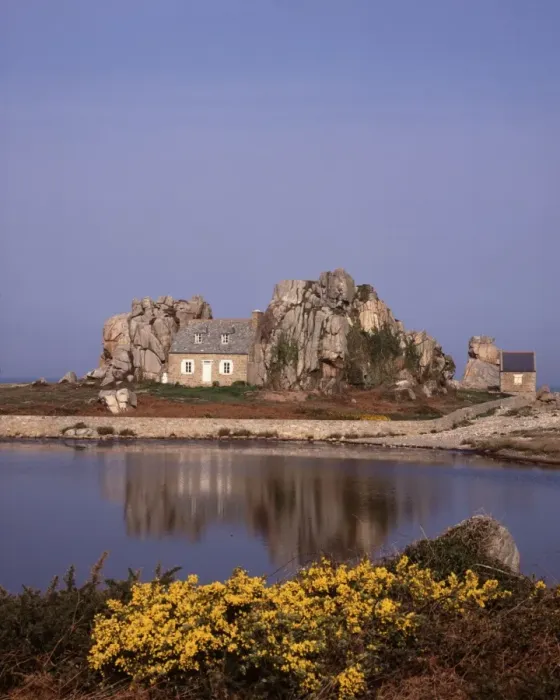 Framed Print : Brittany. The House between the Rock on the Brittany Coast in Northern France Framed Print : Brittany. The House between the Rock on the Brittany Coast in Northern France
