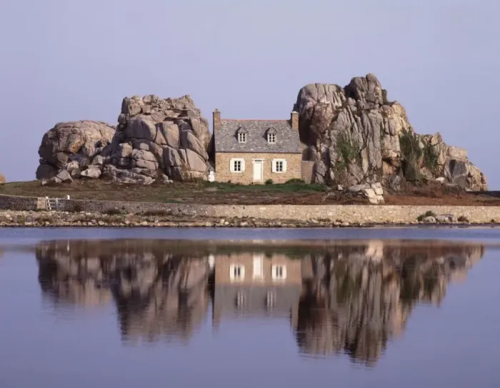 Framed Print : Brittany. The House between the Rock on the Brittany Coast in Northern France Framed Print : Brittany. The House between the Rock on the Brittany Coast in Northern France