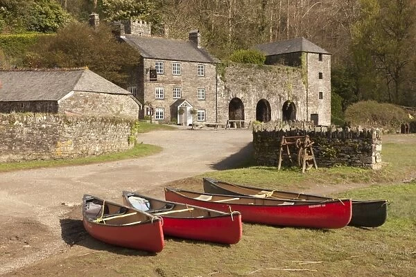 Canoes at Cotehele. Canoe's lined up on the historic Quay at Cotehele beside