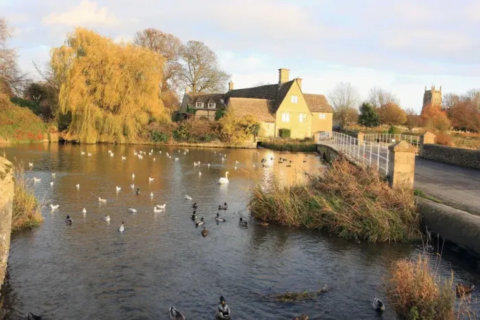 Framed Print : Fairford. Afternoon in late autumn at the Old Mill in cotswold town of Framed Print : Fairford. Afternoon in late autumn at the Old Mill in cotswold town of