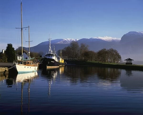 Fort William. Boats on the Caledonian Canal near Fort William Scotland