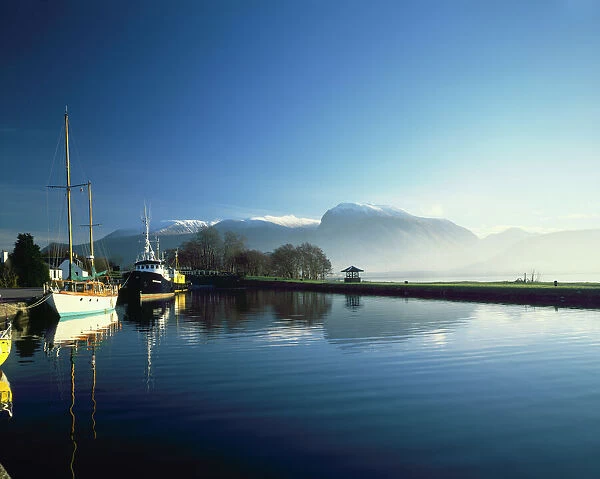 Fort William. Boats on the Caledonian Canal nr Fort William Scotland