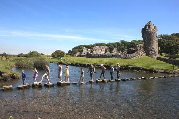 Ogmore Castle. The Stepping stones over the river below the Ruins of Ogmore