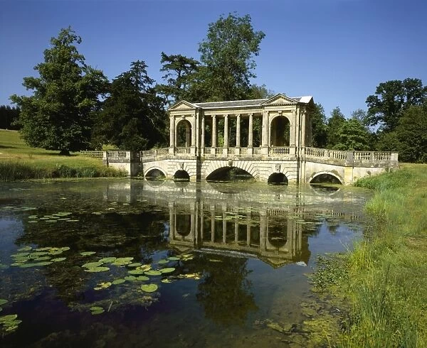 Stowe. The Palladian Bridge in the Stowe Landscape Garden in Buckinghamshire