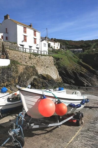 Portloe. Fishing boats in the Historic Harbour at Portloe Cornwall