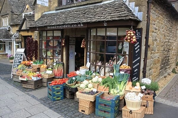 The Shop. Fresh vegetables on display outside a shop in the Cotswold village of Broadway