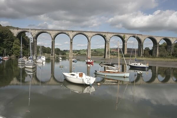 St Germans. The rail viaduct over the boats on the river at the Cornish