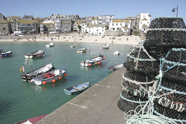 St Ives. Fishing boats in the Historic Harbour at Portloe Cornwall
