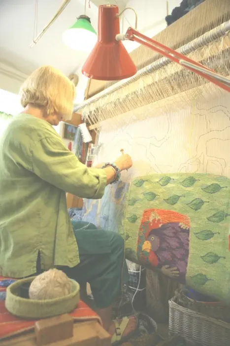 Framed Print : Tapestry. Kirsten Glasbrook working on a Tapestry