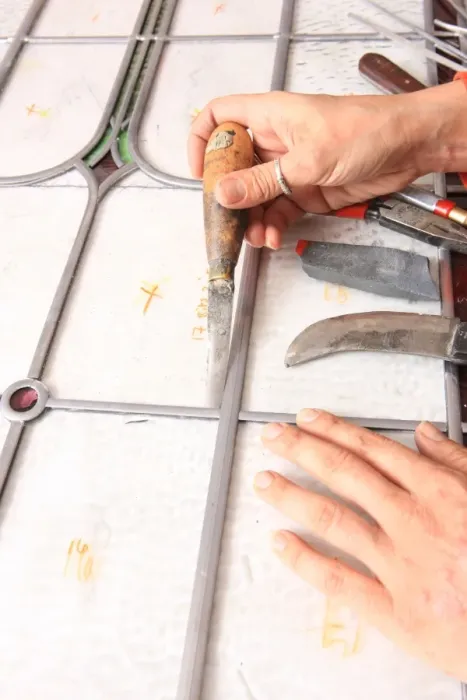 Framed Print : Glass. Tools used by Sophie Lister Husaain Stained Glass Artist Framed Print : Glass. Tools used by Sophie Lister Husaain Stained Glass Artist