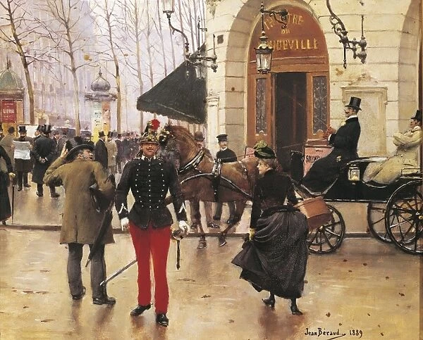 France, Paris, Boulevard des Capucines and Vaudeville Theatre, by Jean Beraud, 1889, illustration