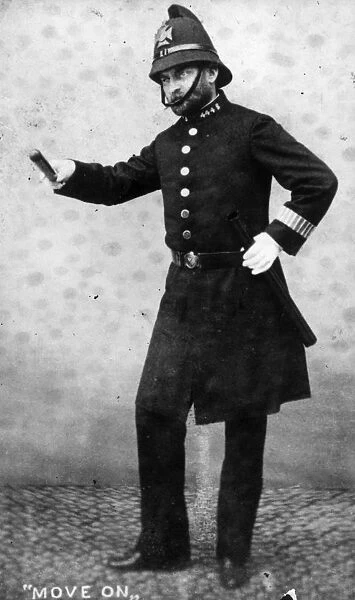 Move On. 1870: An English policeman wielding a truncheon