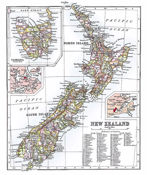 Old chromolithograph map of New Zealand Islands