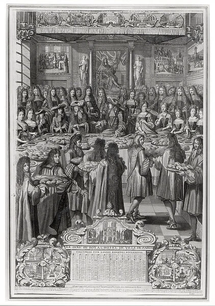 Dinner of Louis XIV (1638-1715) at the Hotel de ville, 30th January 1687, from Calendar