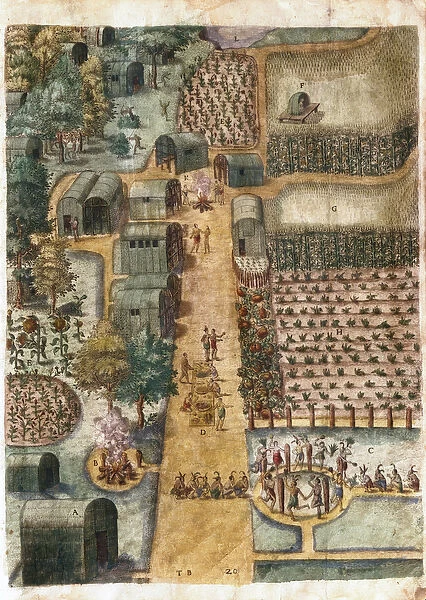 The Indian village of Secoton, c. 1570-80 (w  /  c on paper) (see 1692)