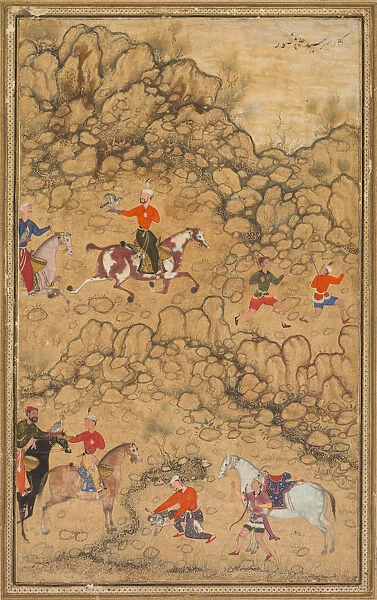 Hunting falcons landscape Verso Calligraphy Chaghatai Turkish poems