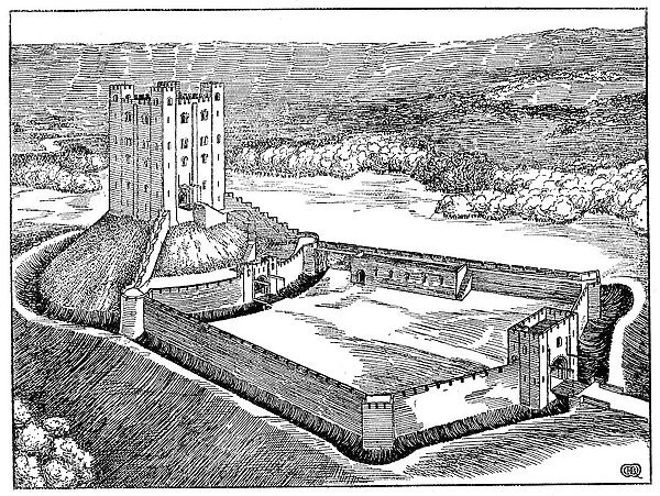 Scheme of a Norman castle based on Castle Hedingham, Essex, England