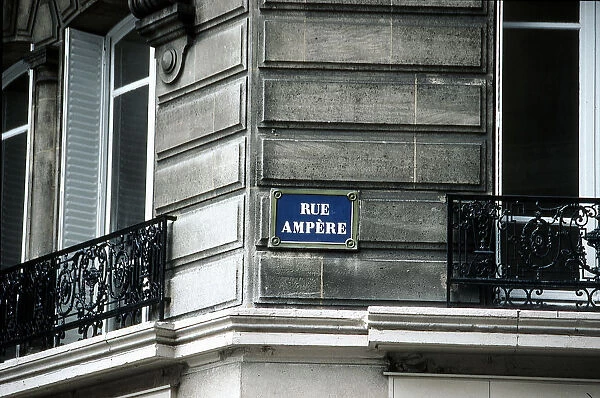 Street sign, Rue Ampere, Paris, France