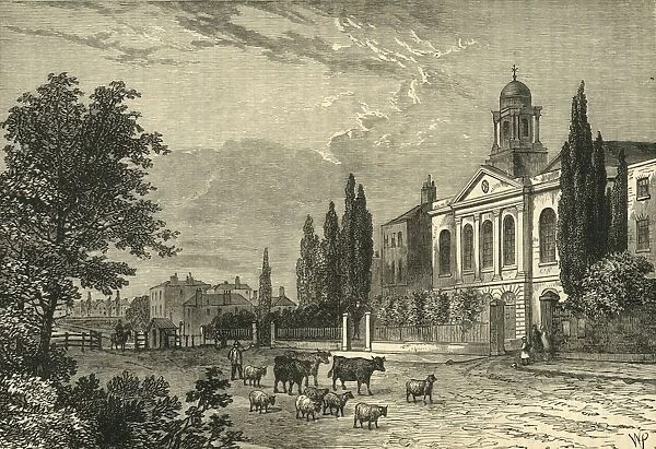 Turnpike in the Hampstead Road, and St. Jamess Church, in 1820, (c1876). Creator: Unknown
