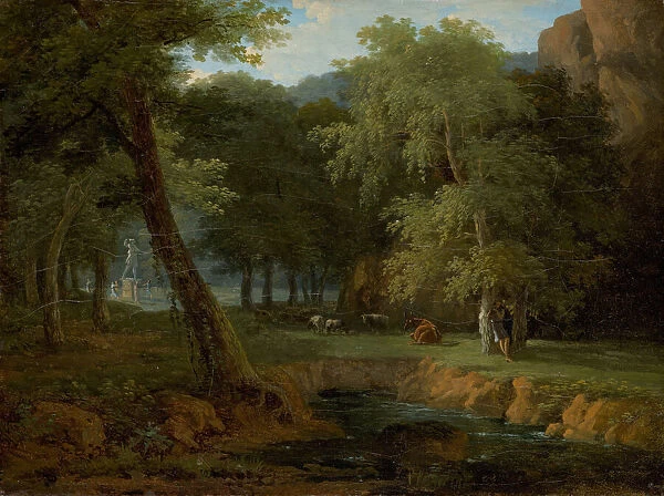 Woodland Scene with Nymphs and a Herm, c. 1810. Creator: Jean-Victor Bertin