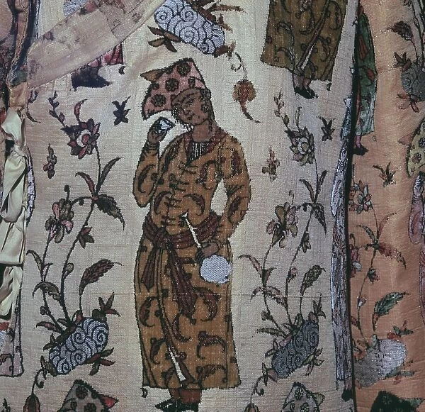 Detail of a youth on a Persian velvet cloak, 17th century