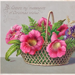 Basket of flowers on a Christmas card