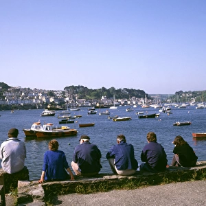 People watching boats, Polruan Quay, Fowey, Cornwall