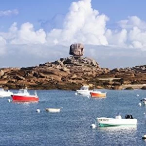 The Natural monument Le De and fishing boats, Tregastel, Cotes d Armor, Brittany, France, Europe