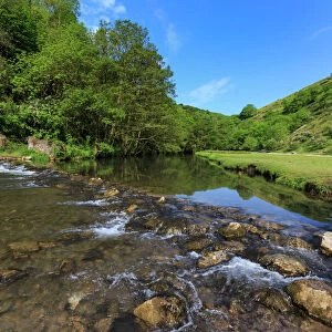 Weir, River Dove, Dovedale and Milldale in spring, White Peak, Peak District, Derbyshire